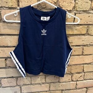 Adidas Blue Tank Top with Trefoil Logo and Stripes